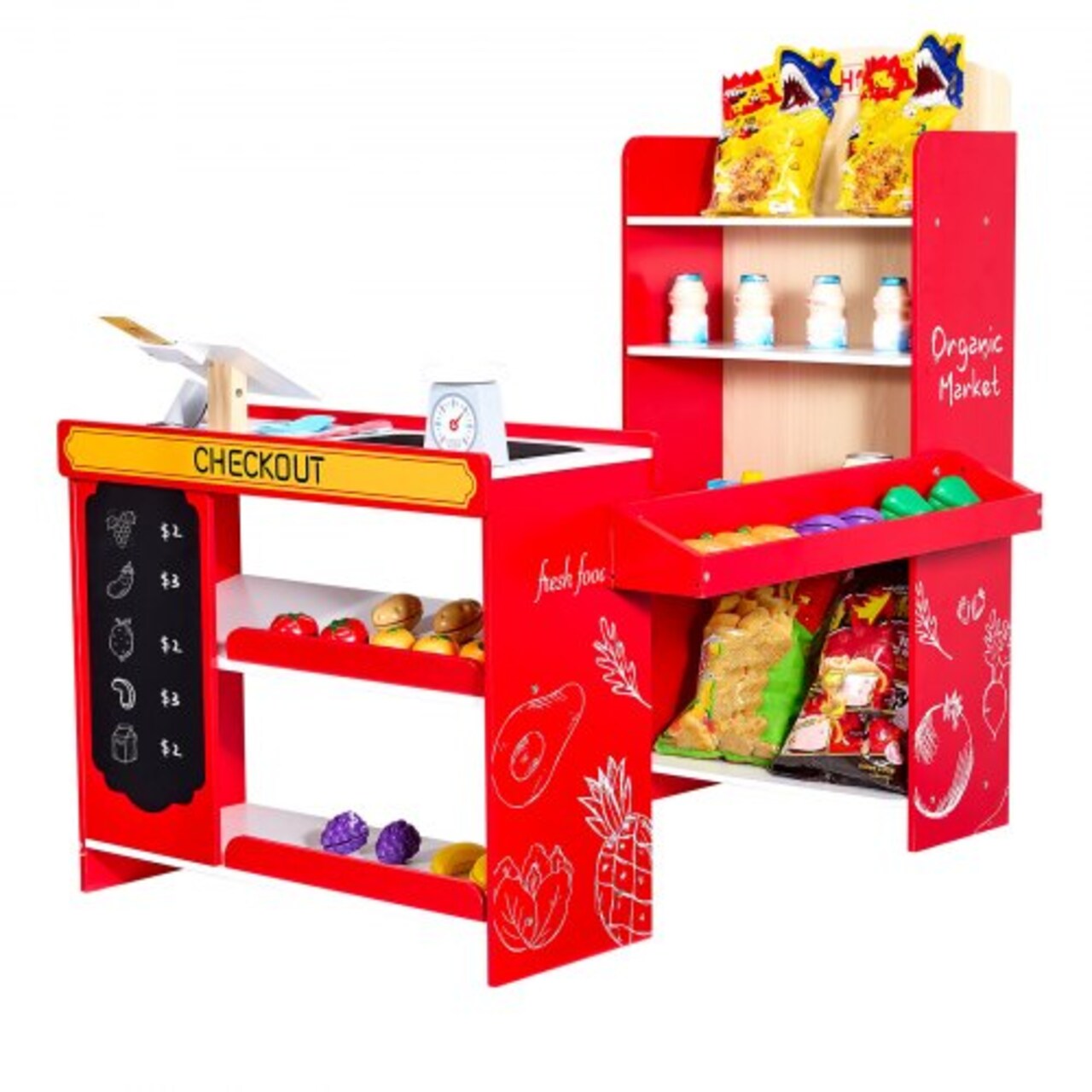 Kids Grocery Store Pretend Play Set with Cash Register Scanner and Scale